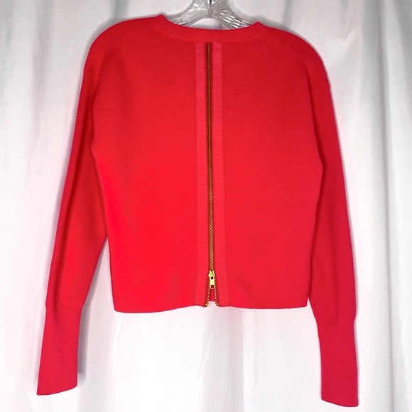 J.Crew Back Zip Sweater Sz S Cropped Merino Wool Preppy Red Festive Holiday - Picture 1 of 14